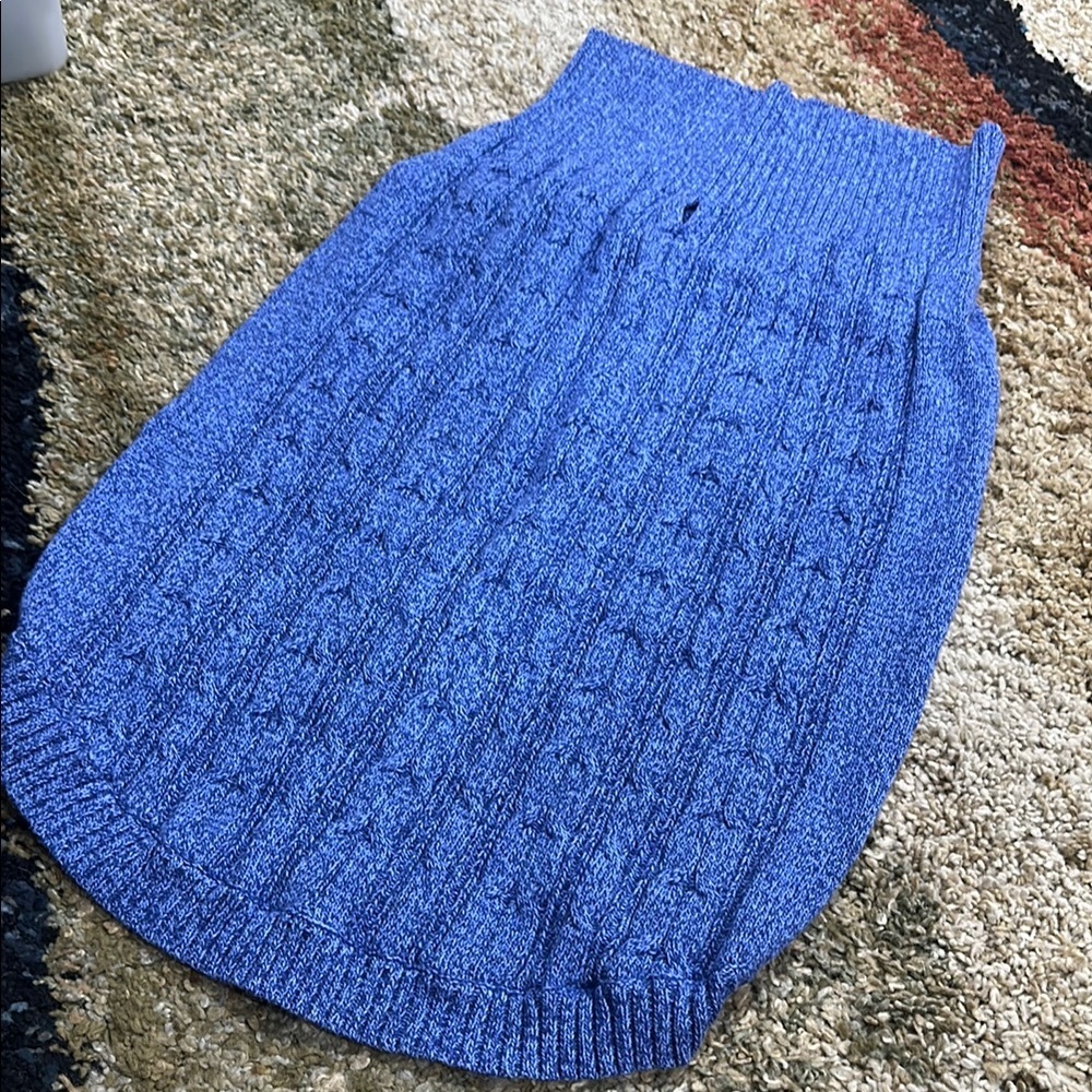 St John’s Bark Dog Sweater Blue Cable Knit XL NWOT Adorable Dog Turtleneck